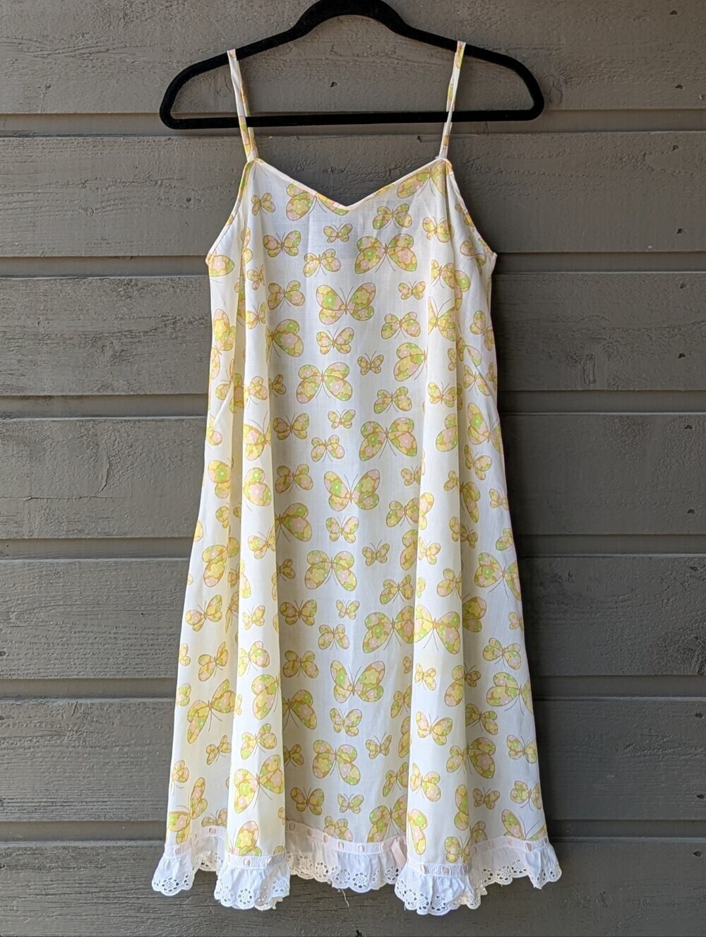VTG 1960s SeamPrufe Pastel Butterfly Ruffle Hem Slip Dress Size Small